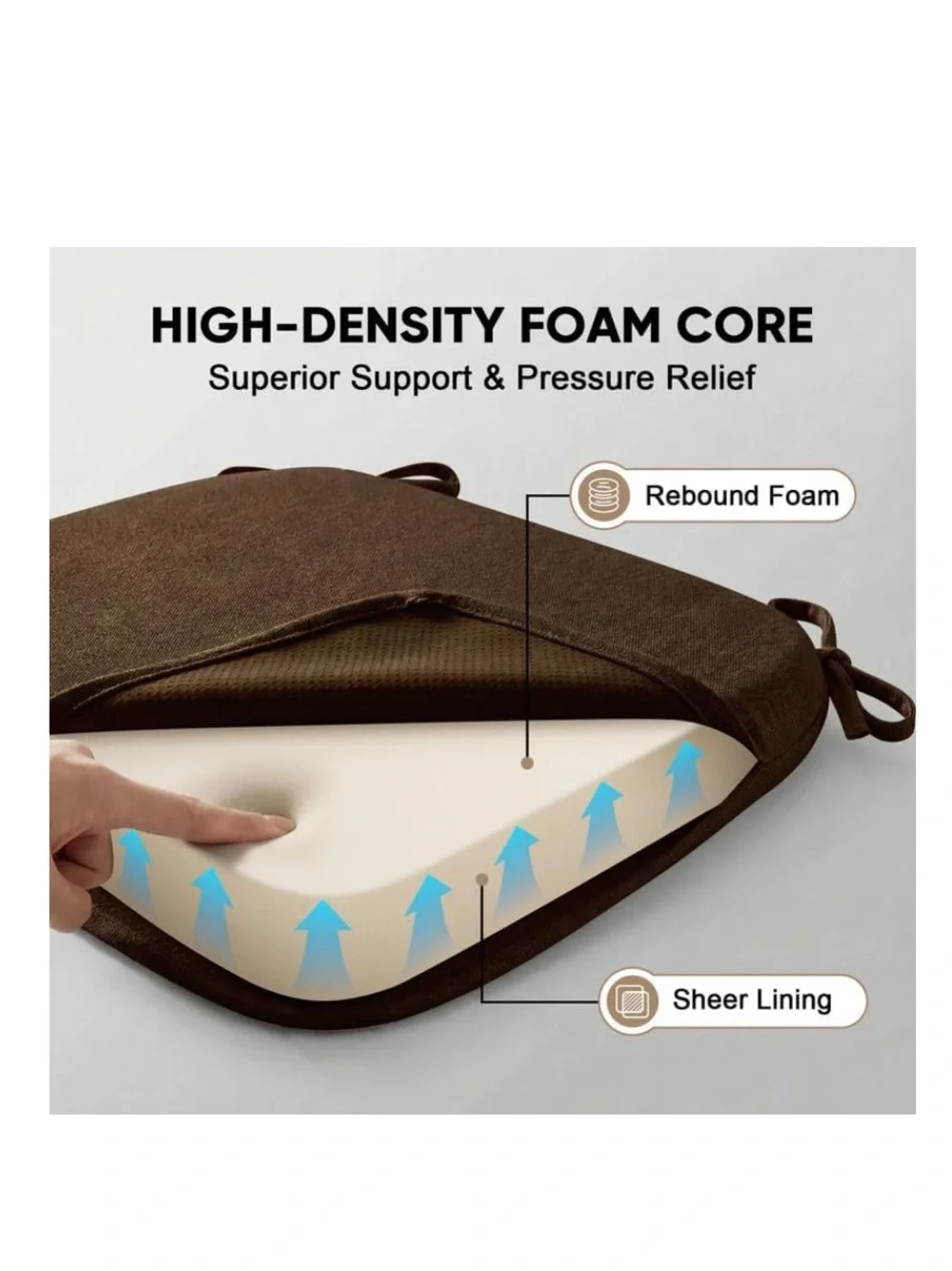 Chair Seat Cushion with Removable Washable Cover - BROWN